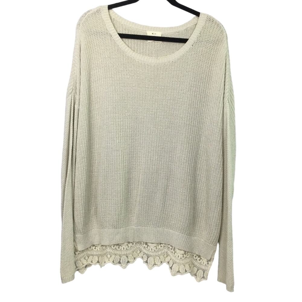Pins and Needles Cottagecore Boho Cozy Oversized Feminine Lace Trim Sweater M